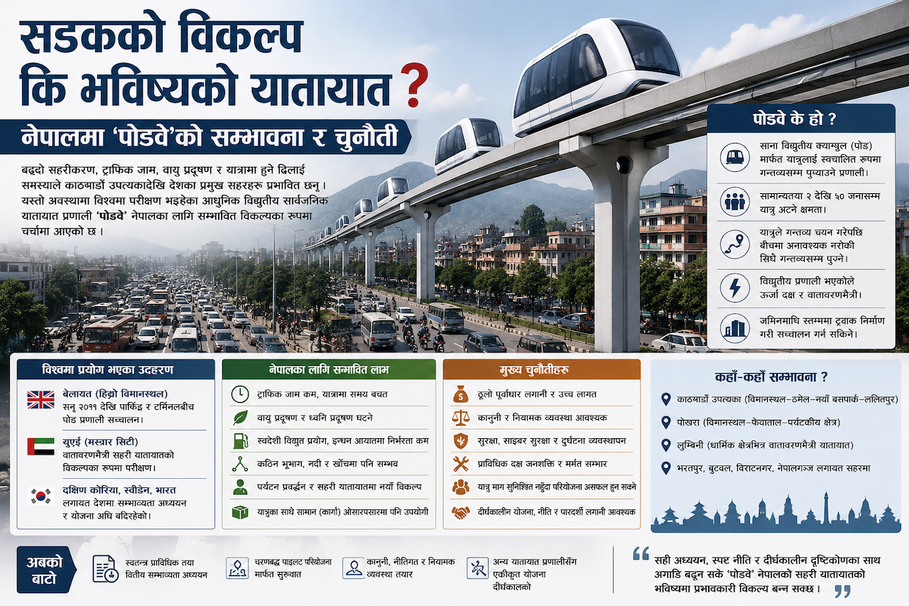सडकको विकल्प कि भविष्यको यातायात? नेपालमा ‘पोडवे’को सम्भावना र चुनौती
